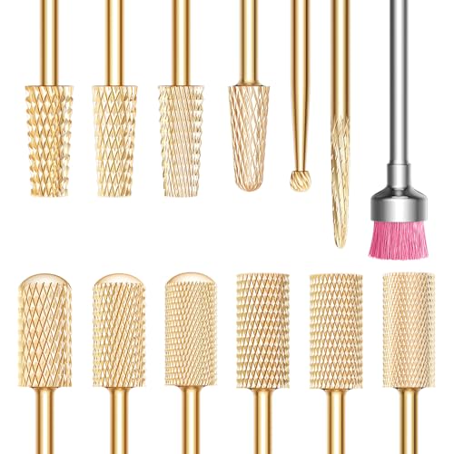 GLIX 13-Piece Gold Nail Drill Bits Set for Acrylic & Gel Removal - Ambidextrous