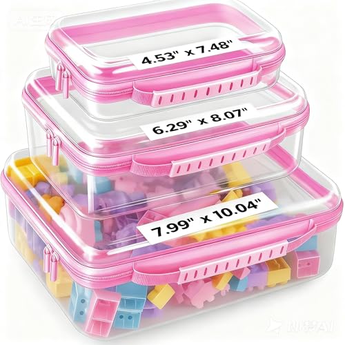 Bottom-Deepened-3 Pack Clear Hard Shell Zipper Case L+M+S,Portable Zipper Bags Waterproof Cosmetics Bags,Organizer Pouch For Snacks,Toy,Diapers,Travel,Pink