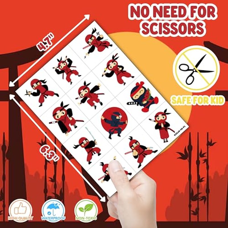 72 PCS Ninja Party Favors ? 48 Pre-Cut Temporary Tattoos & 24 Ninja Punch Balloons Themed Birthday Party Decorations Supplies Favors Gifts, Goodie Bag Fillers, Classroom Rewards