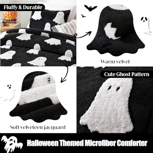 Smoofy Black Ghost Halloween King Comforter Set - 3 Pieces, Cozy Fleece Bedding