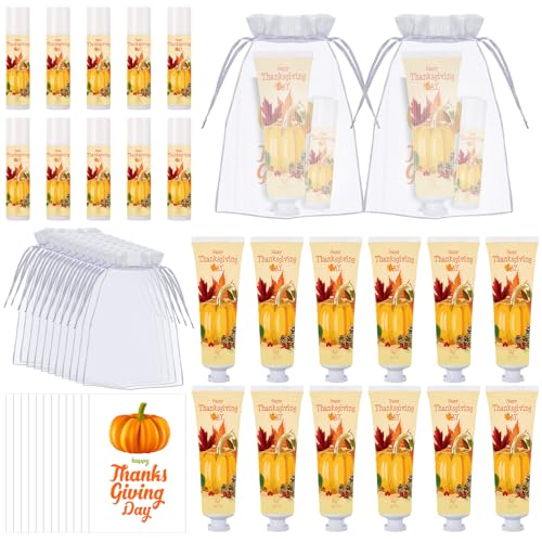Thanksgiving Fall Hand Cream & Lip Balm Set - Pumpkin Friendsgiving Gift - 30 Pack