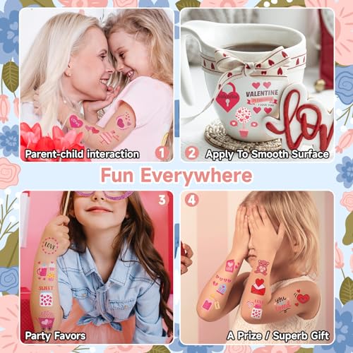 EMOME 408 Individually Wrapped Valentine Temporary Tattoo Stickers for Kids, Cute Heart Temporary Tattoos for Valentine Accessories, Kids Tattoos for Party Supplies Favors Fillers