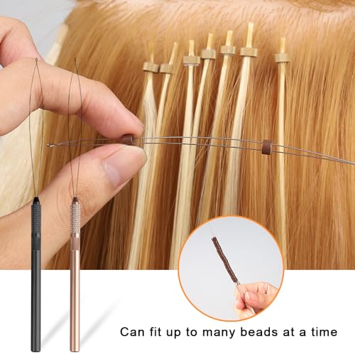 GlamorDove Gold Hair Extension Tool Kit with Microlink Pliers & Beading Needles - 2 Pcs