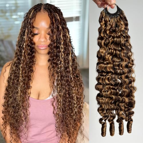 16 Inch Burmese Curly Human Hair Crochet Braids - Honey Blonde Highlights 60g