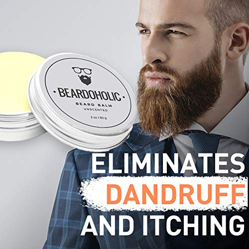 Beardoholic Beard Balm ? 100% Natural With Strong Hold That Lasts All Day - Shapes and Styles Beard With Ease ? Eliminate Itch and Dandruff ?Unscented, 2 oz (60 g Size of Container)