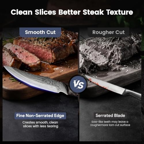 Foldable Steak Knife Set of 6 with Acacia Wood Block - Safe & Sharp Kitchen Knives