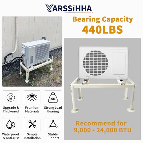 Beige Mini Split Ground Stand for 9000-24000 BTU Ductless AC Heat Pumps, Heavy Duty Adjustable Condenser Support