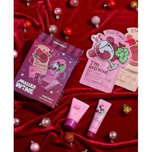 TONYMOLY Mulled Wine Mask & Body Serum Set ? Holiday Skincare Gift, Secret Santa Gift, or White Elephant Exchange Idea, 4-Piece Hydrating & Pore Refining Set