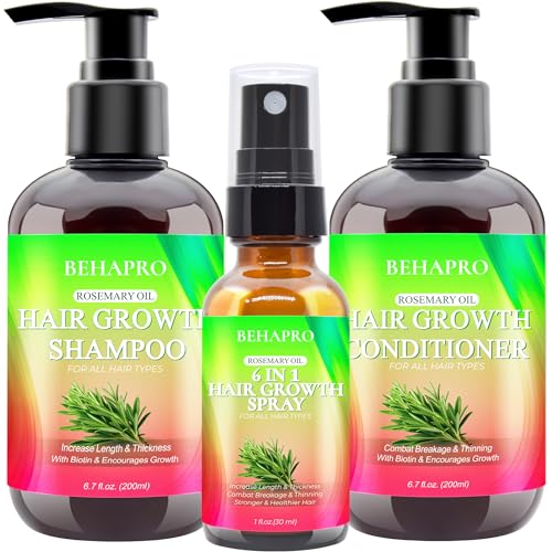Hair Growth Shampoo and Conditioner Set w/Heat Protectant Spray,Rosemary Biotin Keratin Argan Oil Sulfate Free Routine Hair Growth Products for Thinning Hair & Hair Loss,Birthday Gifts for Women Men