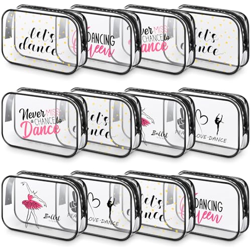 Abbylike 12 Pcs 7 x 4.7 x 2.4'' Dance Makeup Bags Gifts for Dancers Team Christmas Makeup Bags PVC Clear Cheer Case Toiletry Zipper Pouch for Women Christmas Xmas