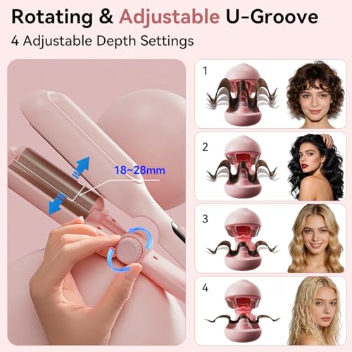 Pink Adjustable Curling Iron 1.25 Inch Waver for Beach Waves & Tight Curls