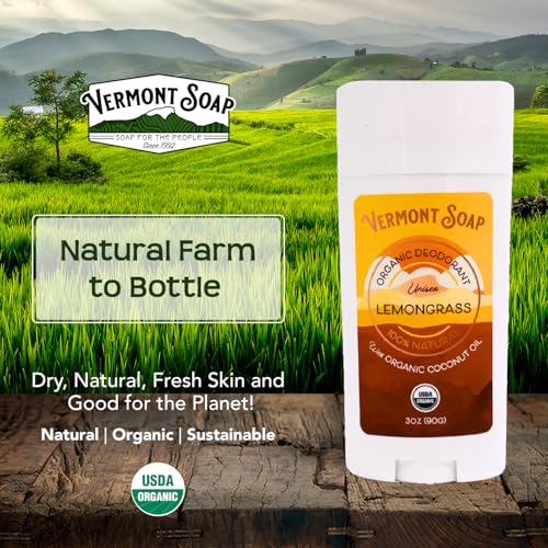 Lemongrass Organic Deodorant 3 Pack - Vermont Soap Antiperspirant for Men & Women