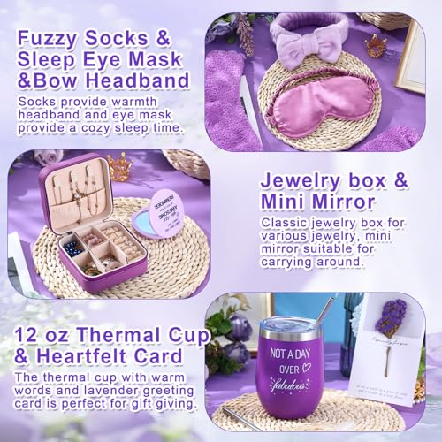 Purple 13-Piece Spa Gift Set for Women - Bathrobe Socks Jewelry & More