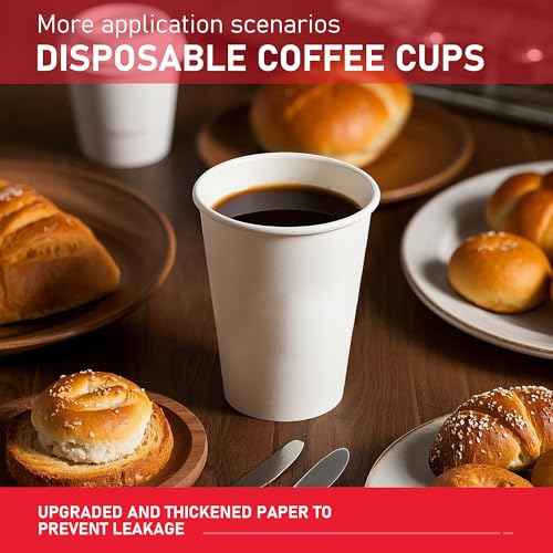 White 12 oz Disposable Coffee Cups 1000 Pack - Leak-Proof & Bulk