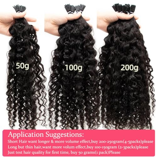 Smartinnov 20 Inch Kinky Curly I Tip Hair Extensions for Black Women Cold Fusion Virgin Human Hair - Model #1B-KC