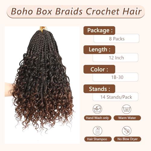 Boho Goddess Box Braids Crochet Hair 10 Inch 1B/30 - 8 Packs