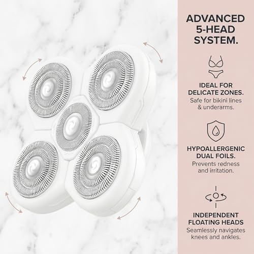 Compatible with Freebirds Replacement Blades Women White,5-Blade Rotary Refill Compatible with Freebirds Shaver for Women,Waterproof,2Pack.