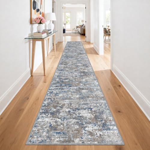 Abstract Multi 2.6x18ft Non-Slip Washable Carpet Runner for Hallway