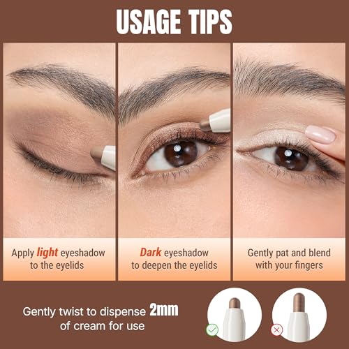 Exmiloo Cream Eyeshadow Stick Set, 3 Colors-Waterproof Long Lasting Eye Shadow Sticks with Shimmer & Matte Finish, Easy-to-Blend Eyeshadow Pencil, Vegan & Cruelty-Free