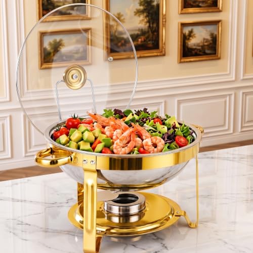 6QT Gold Stainless Steel Chafing Dish Set with Glass Lid for Catering & Parties