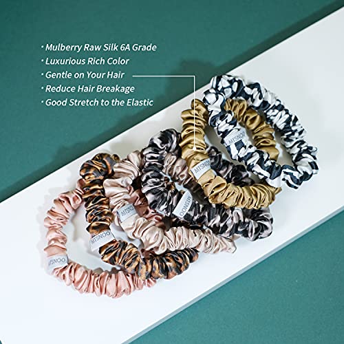 Mulberry Silk Scrunchies Set for Hair - 6 Pack Elastic Hair Ties for Curly Hair, Women & Girls, Multi-6-1cm