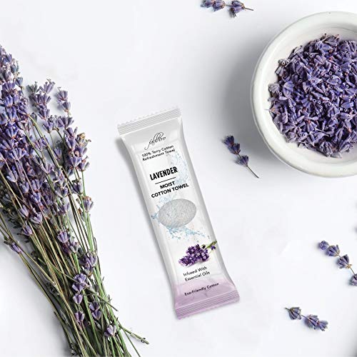 Lavender Scented Pre-Moistened Cotton Towels - Pack of 25, 8x8 Inches, Reusable Spa & Travel Towels