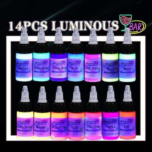 14 Color UV Fluorescent Tattoo Ink Set - Bright Long-Lasting Pigments
