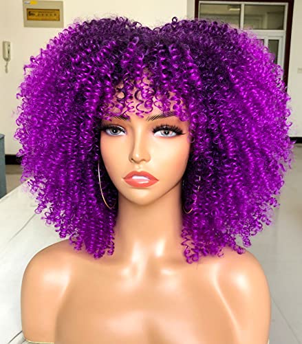 CURLCRAZY Short Kinky Curly Afro Wig with Bangs for Black Women - Variation 51F