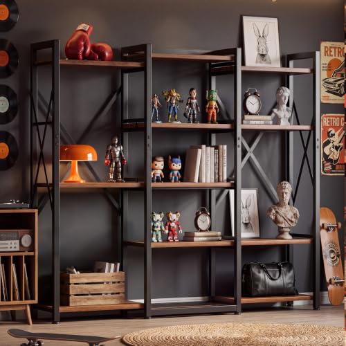 GTPLAYER Rustic Brown 5-Tier Industrial Bookshelf with Adjustable Shelves