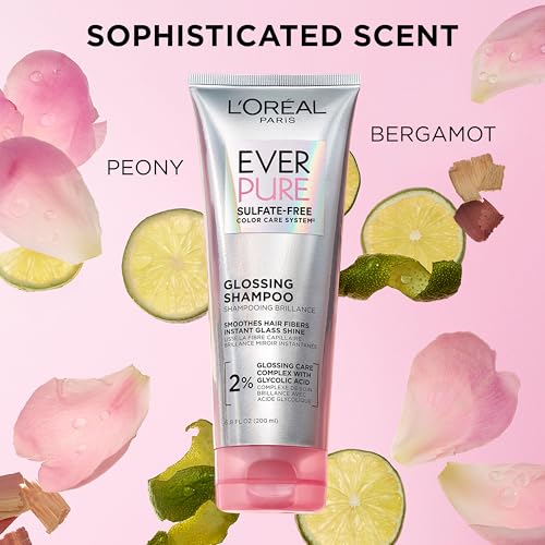 L'Oreal Paris Glossing Sulfate Free Conditioner with Glycolic Acid, Hair Care for Lasting Shine and Smoothness for Dull, Dry Hair, EverPure, 6.8 Fl Oz