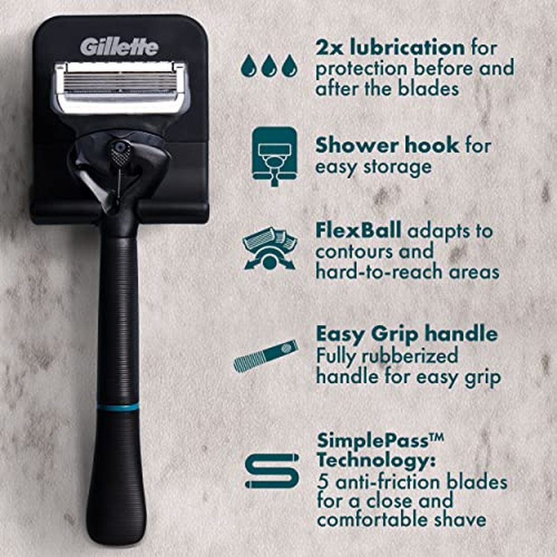 Gillette Intimate Razor for Men, Men¡¯s Pubic Razors for Manscaping, Gentle and Easy to Use, Designed For Pubic Hair, 1 Handle, 2 Blade Refills