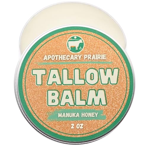 Tallow Balm with Organic Beeswax, Shea Butter, Jojoba Oil, Vitamin E and Essential Oils (2 Ounce, Manuka Honey)