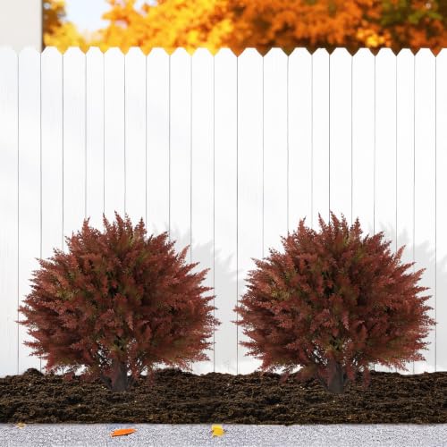 Artificial Fall Cypress Plants Set of 2 - 24 Inch Green Red Autumn Decor