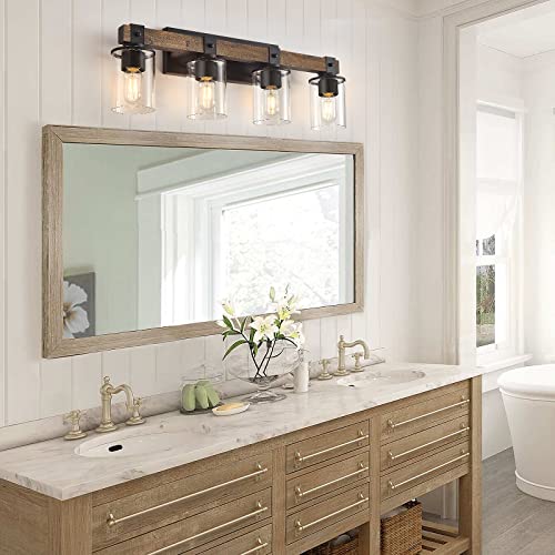 DUJAHMLAND Antique Wood Farmhouse Vanity Light Fixture, 4-Light Wall Sconce for Bathroom/Kitchen