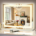 Beige Vanity Mirror with Lights - 22x19 Inch Backlit & Front Lit Hollywood Style
