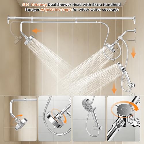 Dual Shower Head with Handheld Sprayer - High Pressure, 3 Spray Modes, Easy Install