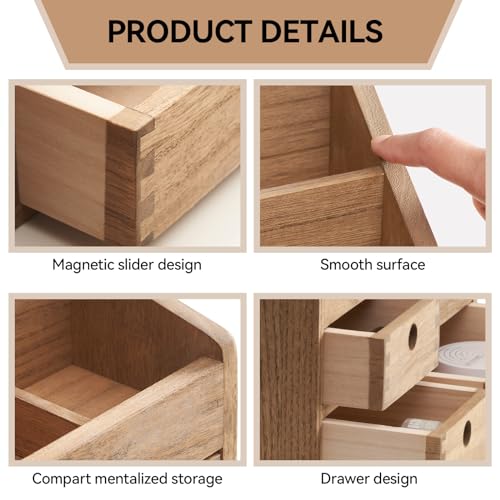 KIRIGEN Wood Makeup Organizer Storage Cabinet Tabletop Cosmetic Organizer Jewelry Storage Box 8 Compartment Makeup Display Case with 3 Drawers Brown(HZG-DBR)