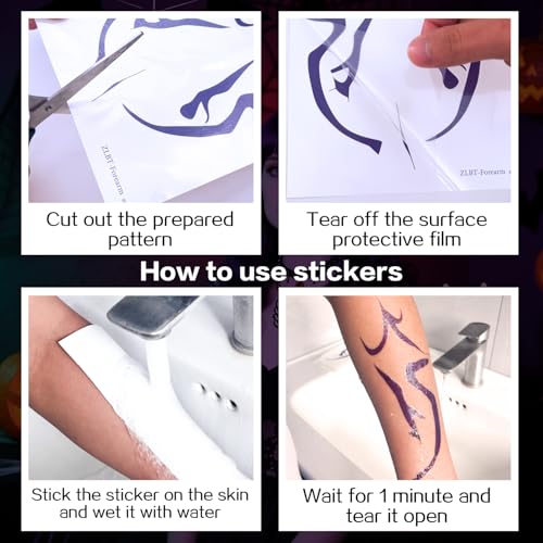Movie Hunters Rumi Temporary Tattoos Anime Purple Temporary Tattoos Dance Cosplay Tattoos Stickers Prop Halloween Cosplay Accessories Waterproof(Colorful Laser) 8 sheets