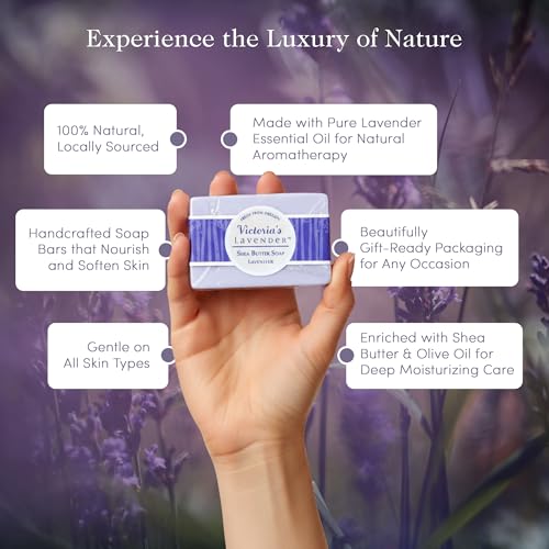Victoria's Lavender Gift Set - Handmade Soap, Hand & Body Lotion, Lip Balm, Body Candle Luxury Lavender Products, Ideal Pamper Gifts for Women & Spa Gift - Made in the USA Lavender Set