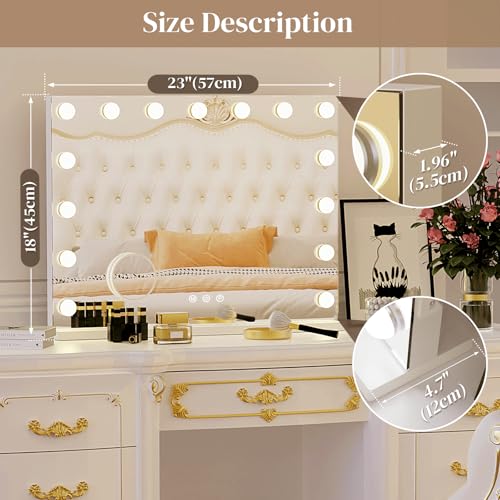 Hollywood Vanity Mirror, 15 Led Bulbs£¬3 Color Lights£¬Beautiful Make Up Lighted Mirror, Aluminum Metal Frame£¨23" x 18"£©