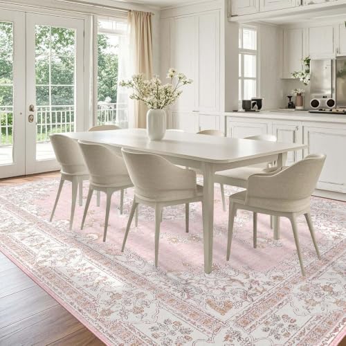Vintage Washable Area Rug 6x9 - Soft Pink Oriental Style Living Room Bedroom Nursery - Variation: Soft Pink / 6' x 9' Rectangular