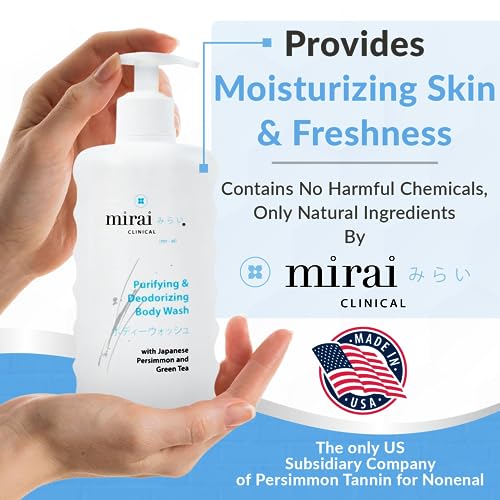 Mirai Clinical Body Wash for Strong Body Odor - Renewing Body Purifying & Deodorizing with Natural Persimmon & Green Tea Extracts - Nonenal¢ç Eliminator for Women & Men - 9.29 Fl oz