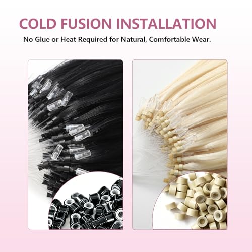 Micro Bead Hair Extensions 24 Inch Human Hair - Platinum Blonde, Variation of Micro #60