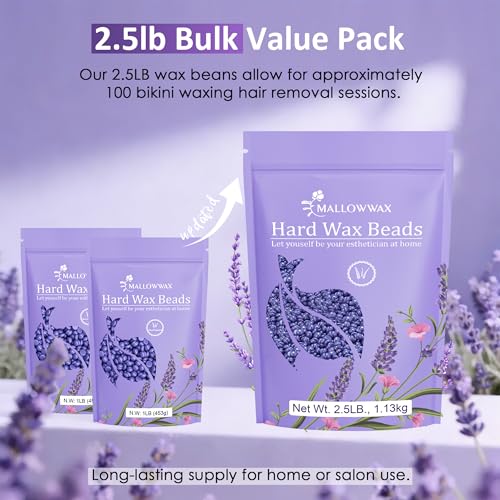 Mallowwax Lavender Hard Wax Beads for Hair Removal 2.5lb – Low-Temp Brazilian & Body Waxing