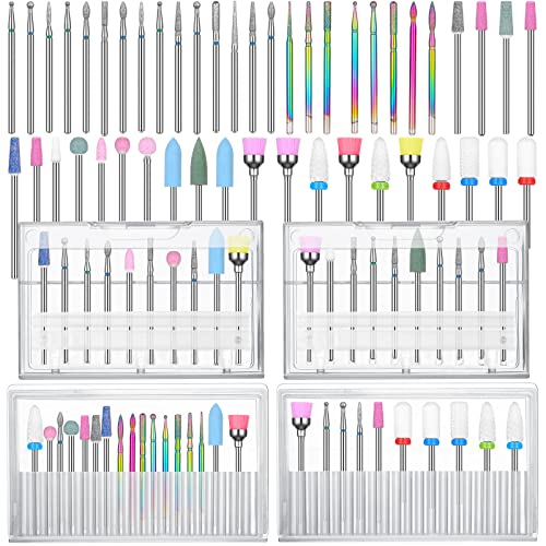 Chumia 47 Pcs Nail Drill Bits Sets 3/32 Inch Electric Diamond Ceramic Acrylic Gel Nail Bit Kit Manicure Supplies Carbide Cuticle for Manicure Drill Remover for Home Salon Gel Pedicure Tools