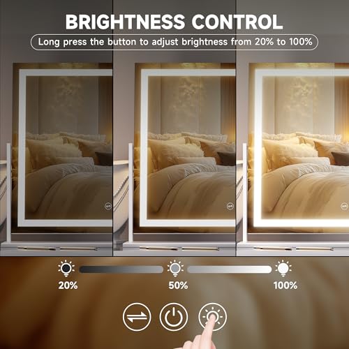 Hasipu Vanity Mirror with Lights, 23.6" x 18.1" LED Makeup Mirror, Light up Mirror with Smart Touch 3 Colors Dimmable, Brightness Adjustment, 360¡Æ Rotation (White)
