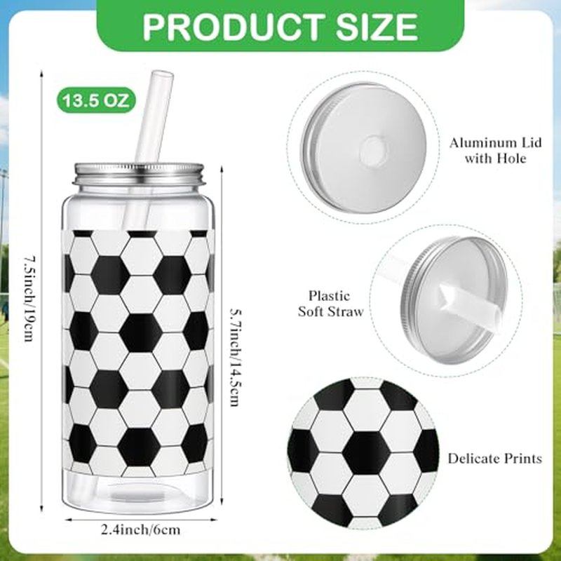 36 Pcs Soccer Team Gifts Sets Bulk Soccer Party Favors 13.5oz Reusable Plastic Tumbler Cups with Lid and Straw Cosmetic Bags Keychains for Sports Birthday Party Supplies Decor