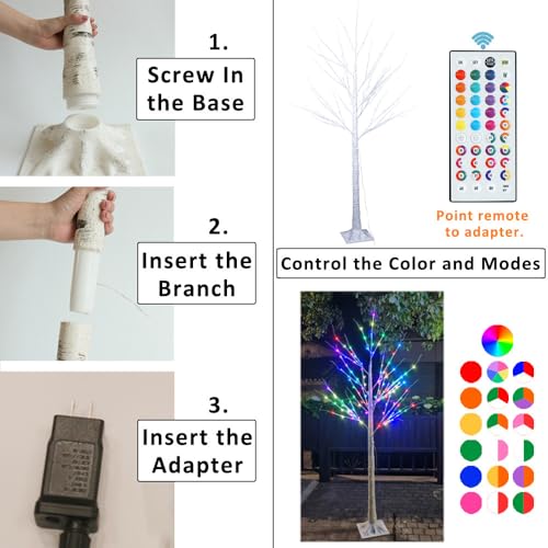 7 ft RGB Lighted Birch Tree with 35 Colors Christmas Tree Lights - Indoor Outdoor Decoration