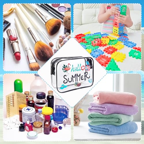 SUMERSHA 4Pcs Beach Clear Makeup Bags for Women Summer Beach Survival Kit Cosmetic Bags Waterproof PVC Toiletry Bags Portable Seaside Travel Pouch with Zipper for Lady Girls Summer Travel Vacation