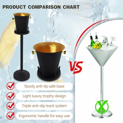 Champagne Bucket with Stand 5L - Black Stainless Steel Ice Cooler Set - 1 Pack